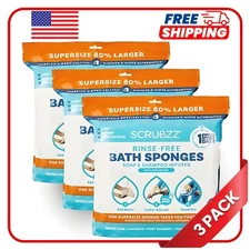 SCRUBZZ Rinse Free 60pc Super Size Single Use Bath Sponge  10.6" x 10.6"