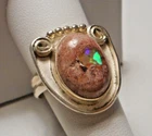 Vintage Mexican Ethnic Silver Ring w Boulder Opal Cabochon 7.4g Size 9