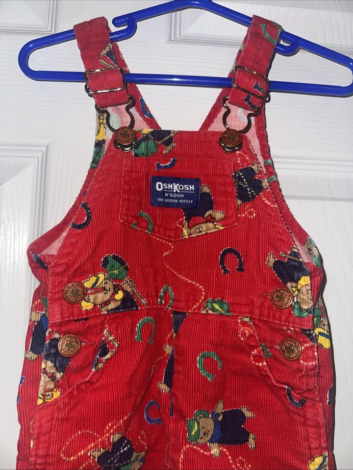 Винтажный красный комбинезон OshKosh B'gosh VESTBAK для ковбоев медведей 12 месяцев сделано в США - Изображение 2 из 4