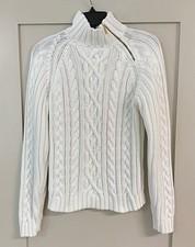 EUC Womens Ralph Lauren Mock Neck Zipper Accent Cable Knit Sweater White SZ L