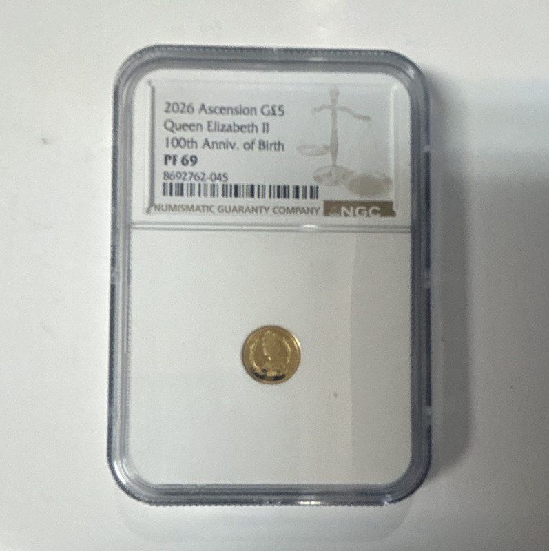 2026 Ascension G$5 Gold Coin Queen Elizabeth II 100th Anniv Birth NGC PF69