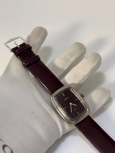 Vintage 1970s Agon Swiss Burgundy Dial TV Case Manual Wind Watch 31x37mm Tank image 15