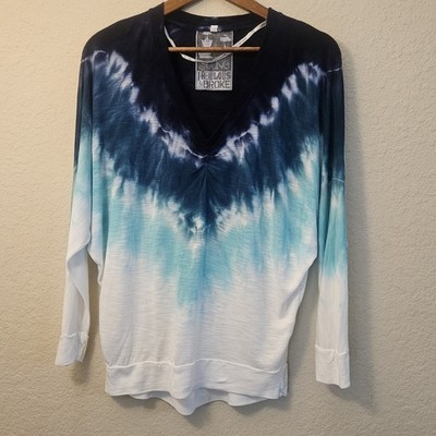 Young Fabulous And Broke Tie Dye Slub Knit Top Womens XS Blue White Retro Style 