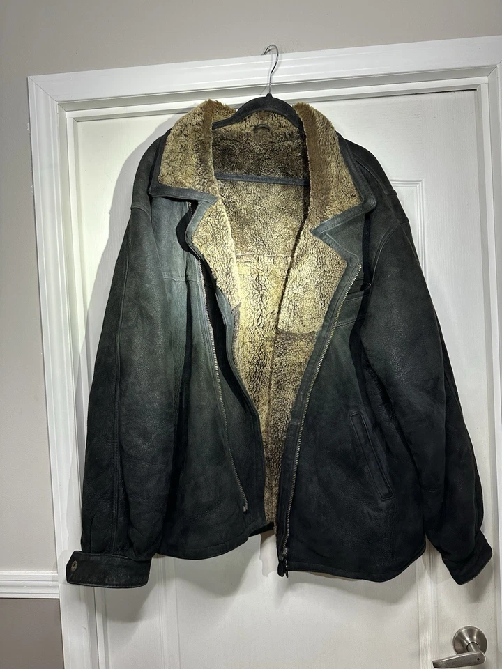 Men’s Vintage Flight Jacket Lambskin Shearling CrossZip Italy Brass Snap Size L - Image 3 of 4