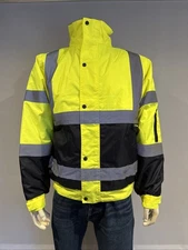 HI VIS 2 TONE BOMBER JACKET HIGH VISIBILITY REFLECTIVE WATERPROOF WORKWEAR M