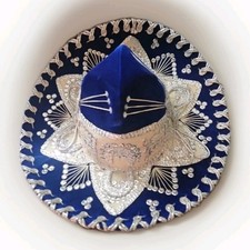 Mexican Sombrero Blue Velvet Mariachi Hat Vintage