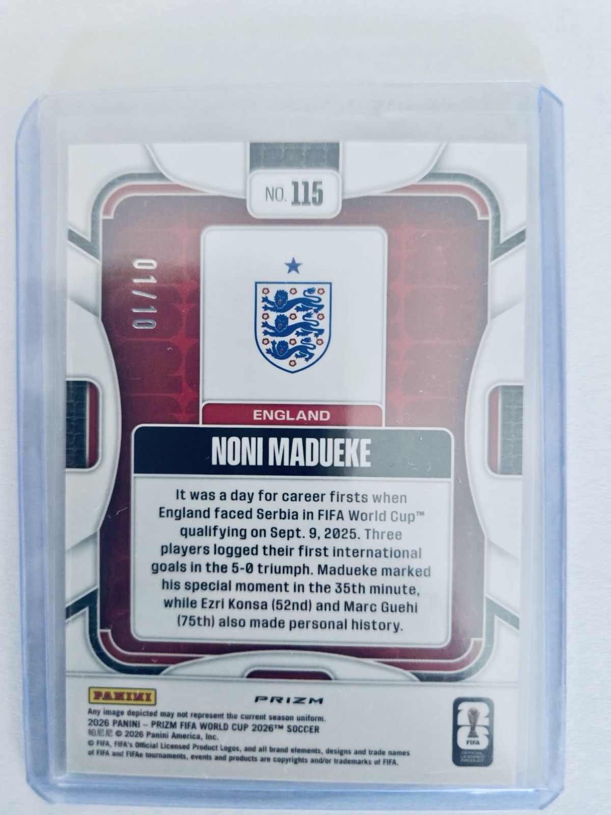 2026 Panini Prizm FIFA World Cup Noni Madueke #115 Gold 01/10 view 2