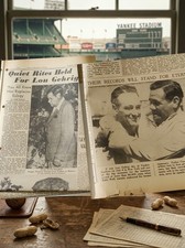 Gehrig / Ruth Various Newspaper Clippings + Newspaper page pull outs