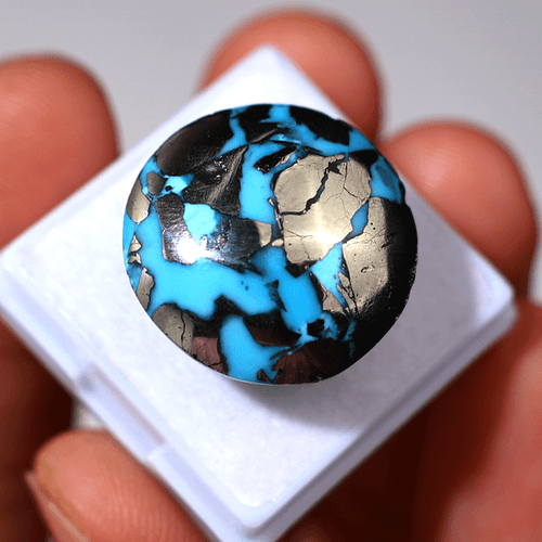 Magia de oro azul ~ 51 quilates turquesa persa natural 20,5 mm piedra preciosa cabujón de alta gama - Imagen 9 de 13