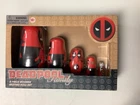DEADPOOL: Deadpool Family 5 Piece Wooden Nesting Dolls In Box.