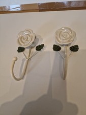 Ceramic Rose Decorative Coat Hooks X2 (C)