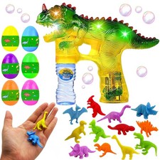 Dinosaur Bubble Gun for Kids with 12 Mini Dinosaur Figures, Bubble Blaster