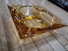 Amber Glass Square Ashtray with Flared Corners
