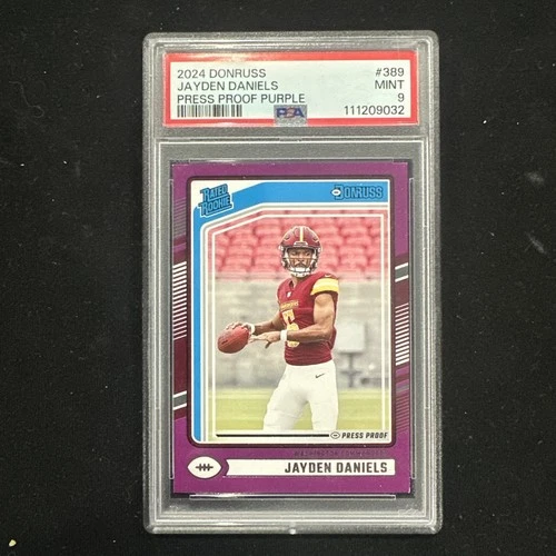 2024 DONRUSS JAYDEN DANIELS PURPLE PRESS PROOF RATED ROOKIE PSA 9