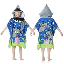 Kids Hooded Poncho Towels Soft Absorbent Microfiber Beach Towel Swimming Po...