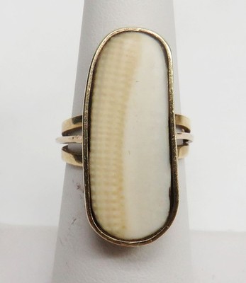 HALF-BILLION-YEAR-OLD PREHISTORIC CRICO COSMIA FOSSILIZED WORM IN 14K GOLD RING