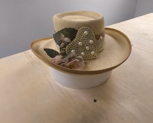 Beige Sonni Straw Hat with Light Gray Ruffles 1960 main image 4