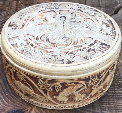 Antike Edwardia italienische Dini Cellai Signa Schmucktopf Hochrelief Terrakotta 4''