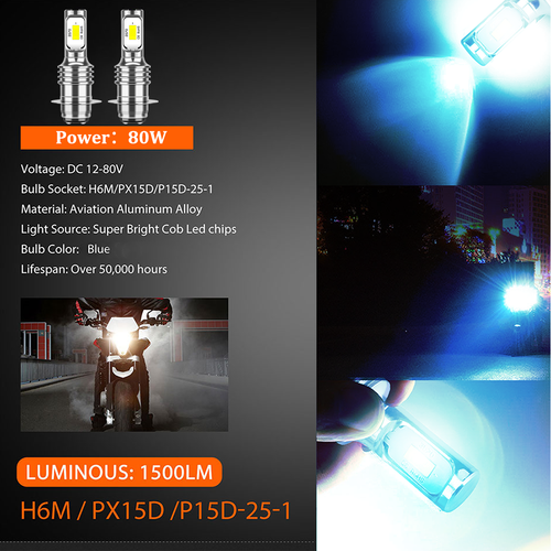 Ice Blue 8000K LED Bulbs H6M 2x Headlights For Yamaha Raptor 700 700R 2006-2018 - Afbeelding 5 van 10