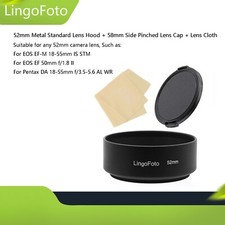 52mm Metal Standard Lens Hood  58mm Side Pinched Lens Cap  Lens Cloth for EOS