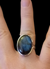 925 Sterling Silver Labradorite Large Oval Stone Adjustable Ring Osfm