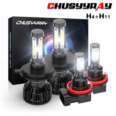 4-Piece LED Headlight & Fog Light Combo Kit For Toyota Tundra 2014-2020 – 9003/H4 + H11/H8 – 6000K – 50W