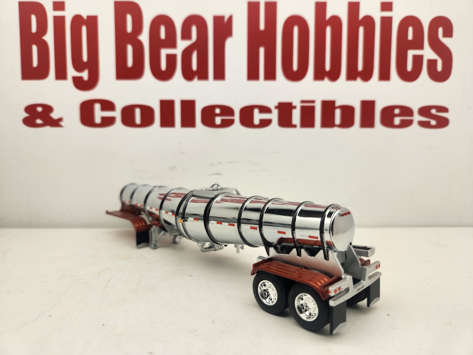 New 1/64 DCP Chrome/Copper W/Blk Band Tandem Axle Polar Deep Drop Tanker Trailer