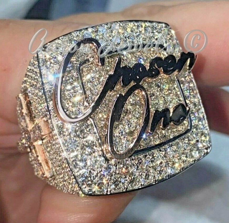 Men's 16.66CT Round & Baguette Simulated Diamond Custom Letter Ring Silver - Image 2 of 4