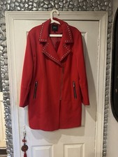 Julien Macdonald Red Studded Knee Length Front Zip Coat Size Uk18,rrp 120£
