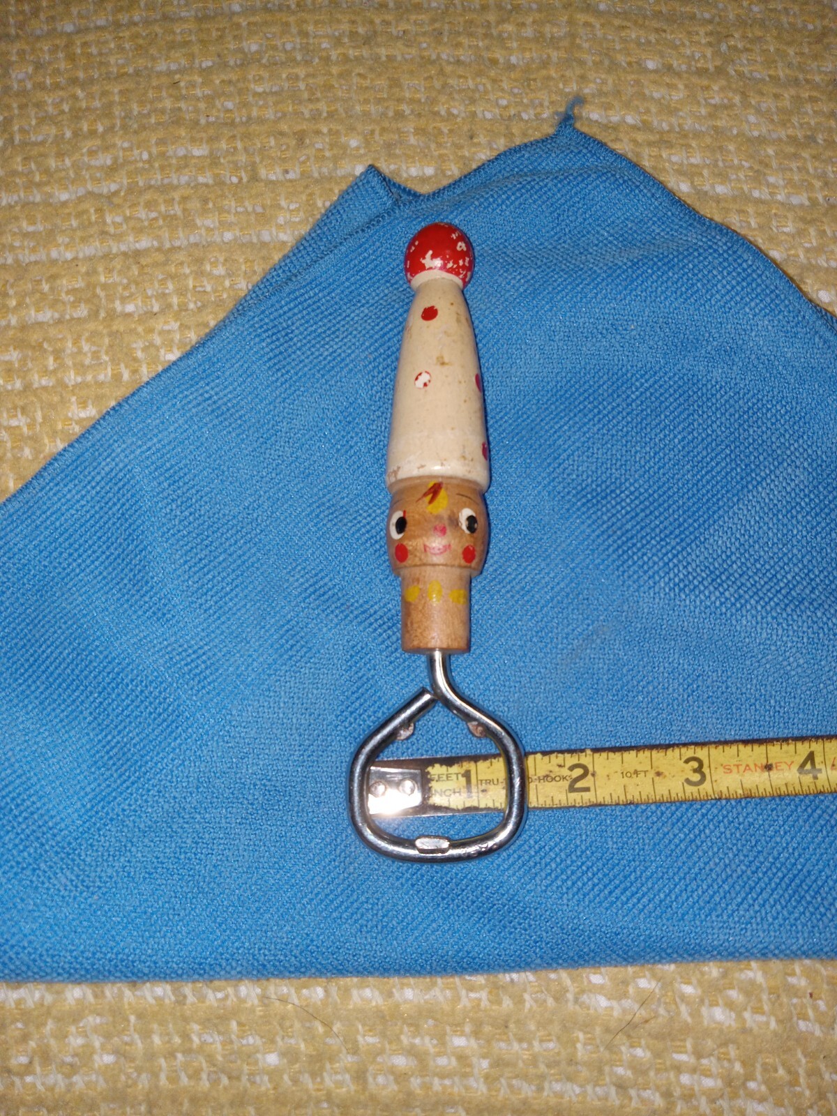 VINTAGE WOODEN FIGURAL HANDLE BOTTLE OPENER WOOD FIGURE DISPLAY KITCHEN BAR