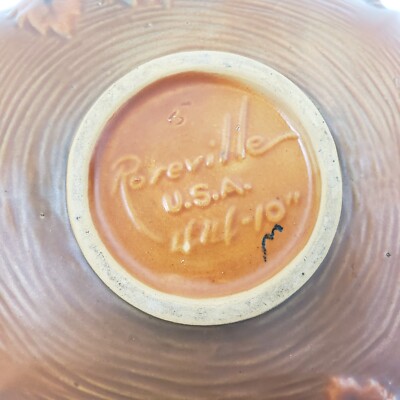 Roseville Bushberry #414-10 Console Bowl Russet 1941 Vintage