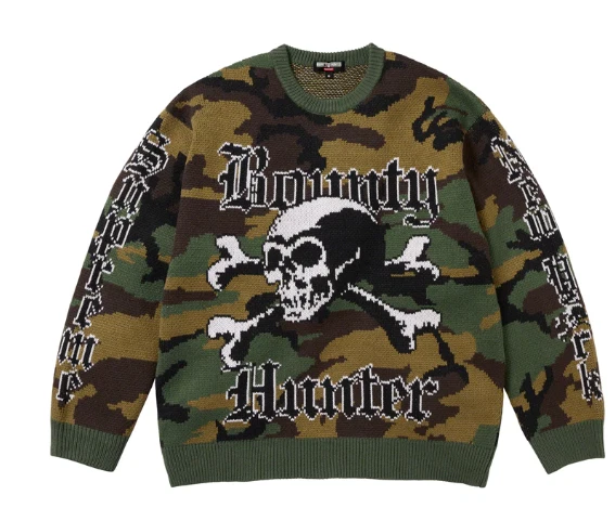 Pull Supreme Bounty Hunter camouflage bois taille petit crâne acrylique os croisés