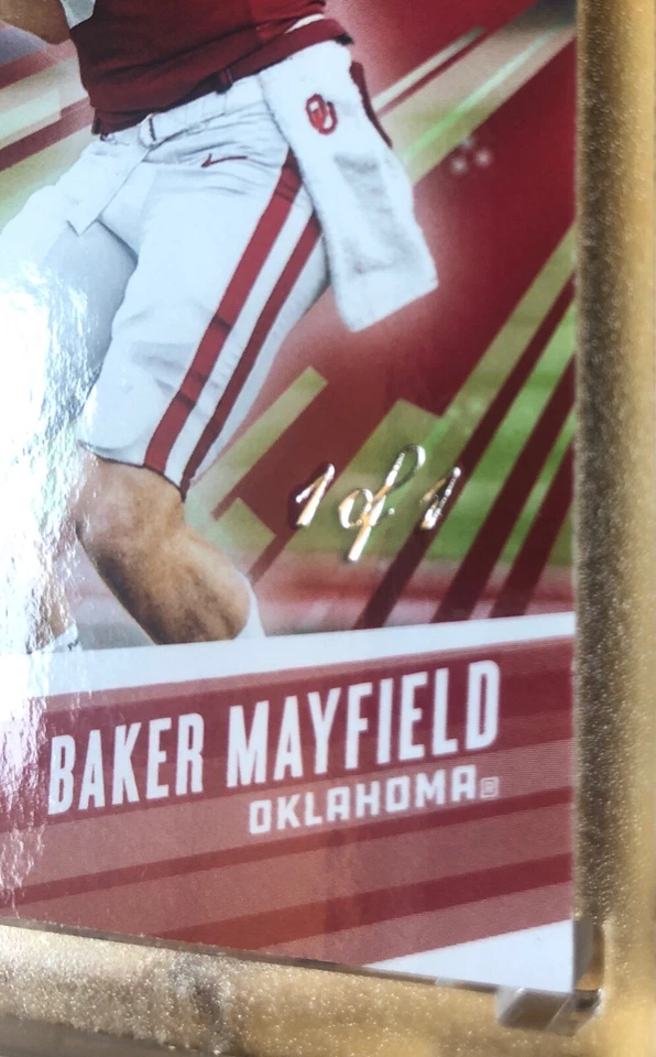 BAKER MAYFIELD 2019 PANINI FATHERS DAY 5 COLOR PATCH  1 OF 1  - TRUE 1/1 Sooners - Image 2 of 4