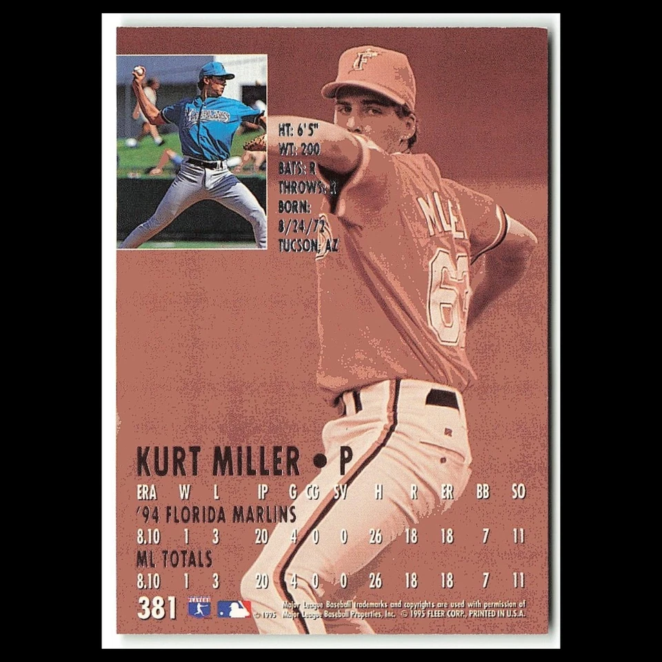 Kurt Miller Rookie #381 1995 Fleer Ultra Florida Marlins Baseball Card MLB NM - Image 2 of 3