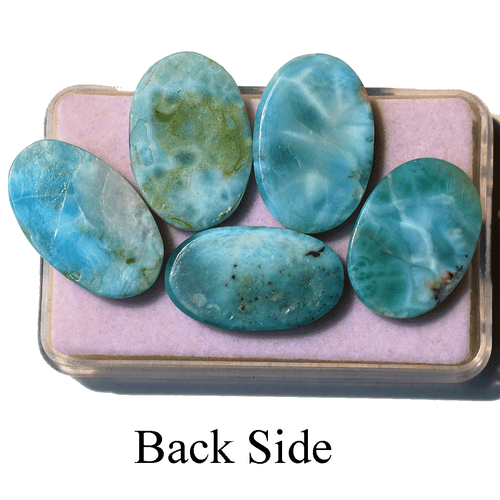 Lotto 5 pezzi pietre preziose cabochon ovali naturali dominicane Larimar alta qualità 20 mm-23 mm - Foto 10 di 13