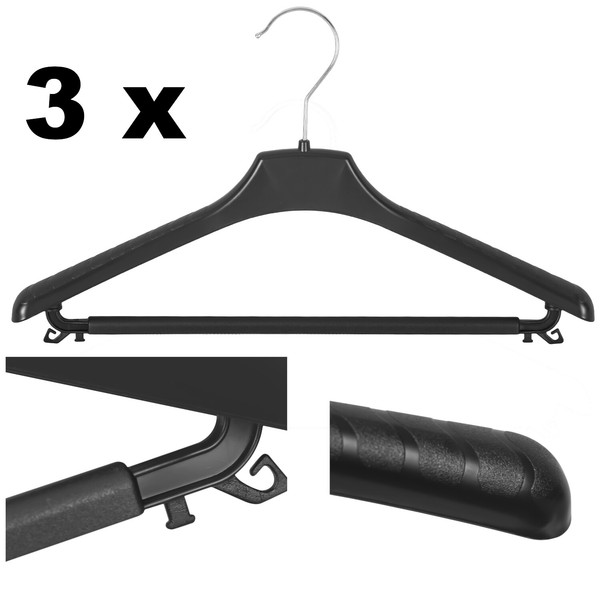 3 GarderobenbüGel Kunststoff KleiderbüGel Hosensteg Drehbar 38 Cm Schwarz Jacken-image