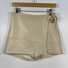NWT Idem Ditto Beige Faux Leather Wrap Skort Womens Large