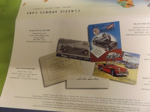 Royal Mail Stamps Presentation Pack 271 Classic Sports Cars 1996 - Picture 6 of 6