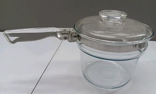 Vintage Pyrex Flameware 6283-U Double Boiler Glass Insert Pot with Lid 1.5 Qt