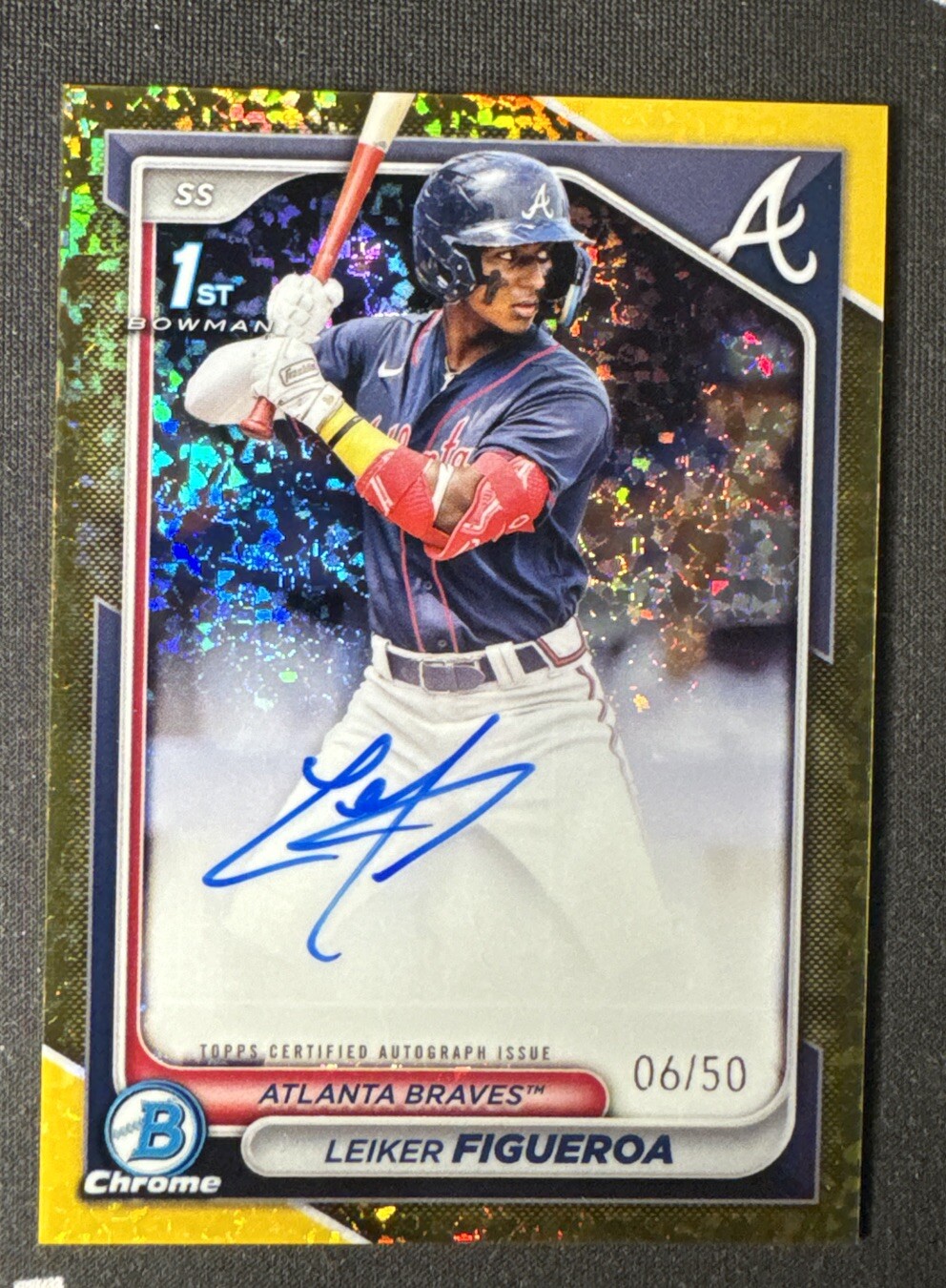 2024 Bowman Chrome Leiker Figueroa 1st Bowman AUTO GOLD MINI DIAMOND 6/50 Braves