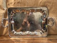 Lehman Brothers NY Silver On Copper Ornate Handles Serving Tray 22”long Heavy