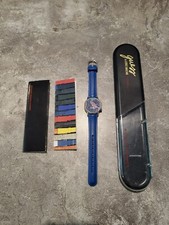 Vintage Guess Watch 1989 By Georges Marciano Ladies Gold Tone Blue Band 30mm