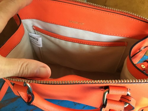 Marcs small hand shoulder bag bright orange marked handcrafted leather - Picture 9 of 23