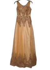 Beautiful Gold Full Length Sleeveless A-line Gown w/ Rhinestones NWOT