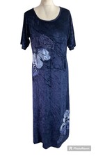 VTG Phool blue velvet beautiful blower applique short sleeve midi dress UK 14