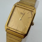 Vintage Seiko Quartz Watch 5Y00-5000 Men Gold Tone Rectangle Analog New Battery