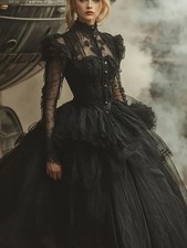 Vintage Black Wedding Dresses Long Sleeves High Neck Gothic Bridal Gown Lace