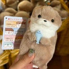 Cute Otters Holding Fish Plush Doll Keyrings Lightweight Hanging Pendant Props