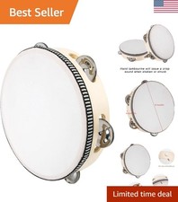 Tambourines for Adults, 6 inch Wooden Hand Held Drum Bell Tamborine with Birc...