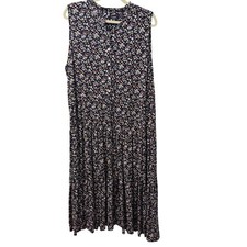 Chaps Sleeveless Floral  Dress Sz 1X Navy Multi-Color Lightweight Comfortable